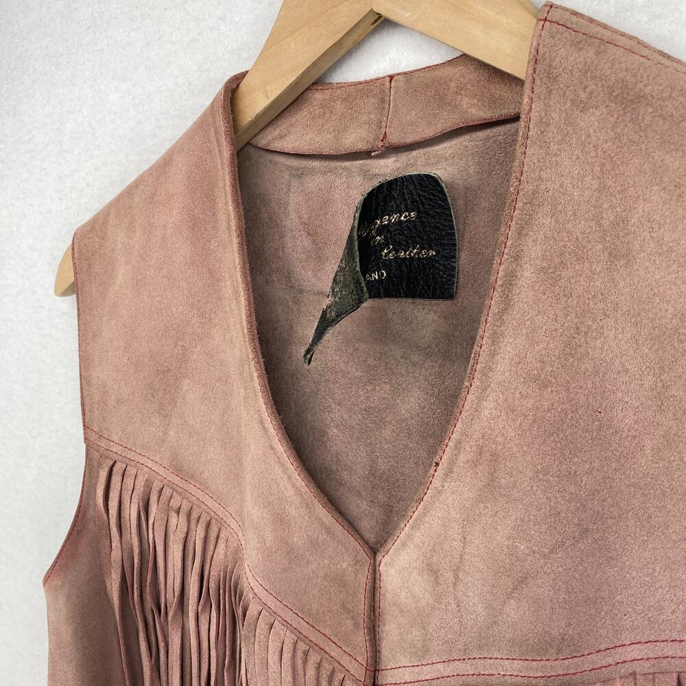 Vtg IBEX Vest Womens M Elegance Leather Western Waistcoat Fringed Pink England - Picture 4 of 13